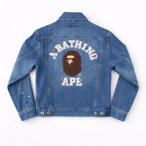 A Bathing Ape Floral Embroidered Denim Trucker Jacket XS
